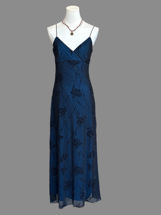 rimini midnight blue beaded maxi dress