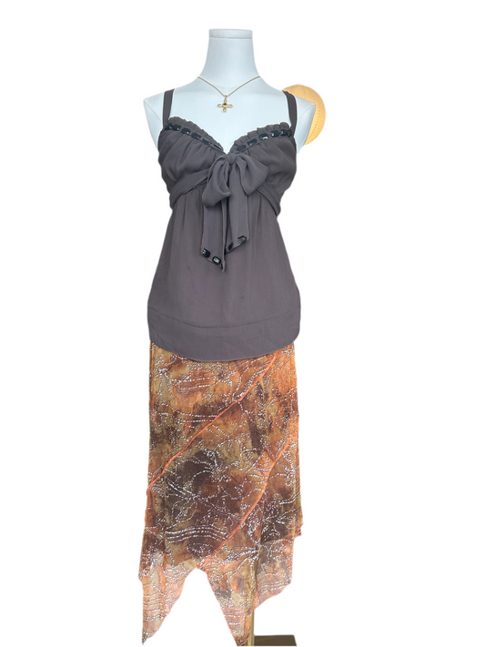 Reserved Chocolate Beaded Trim Cami Top