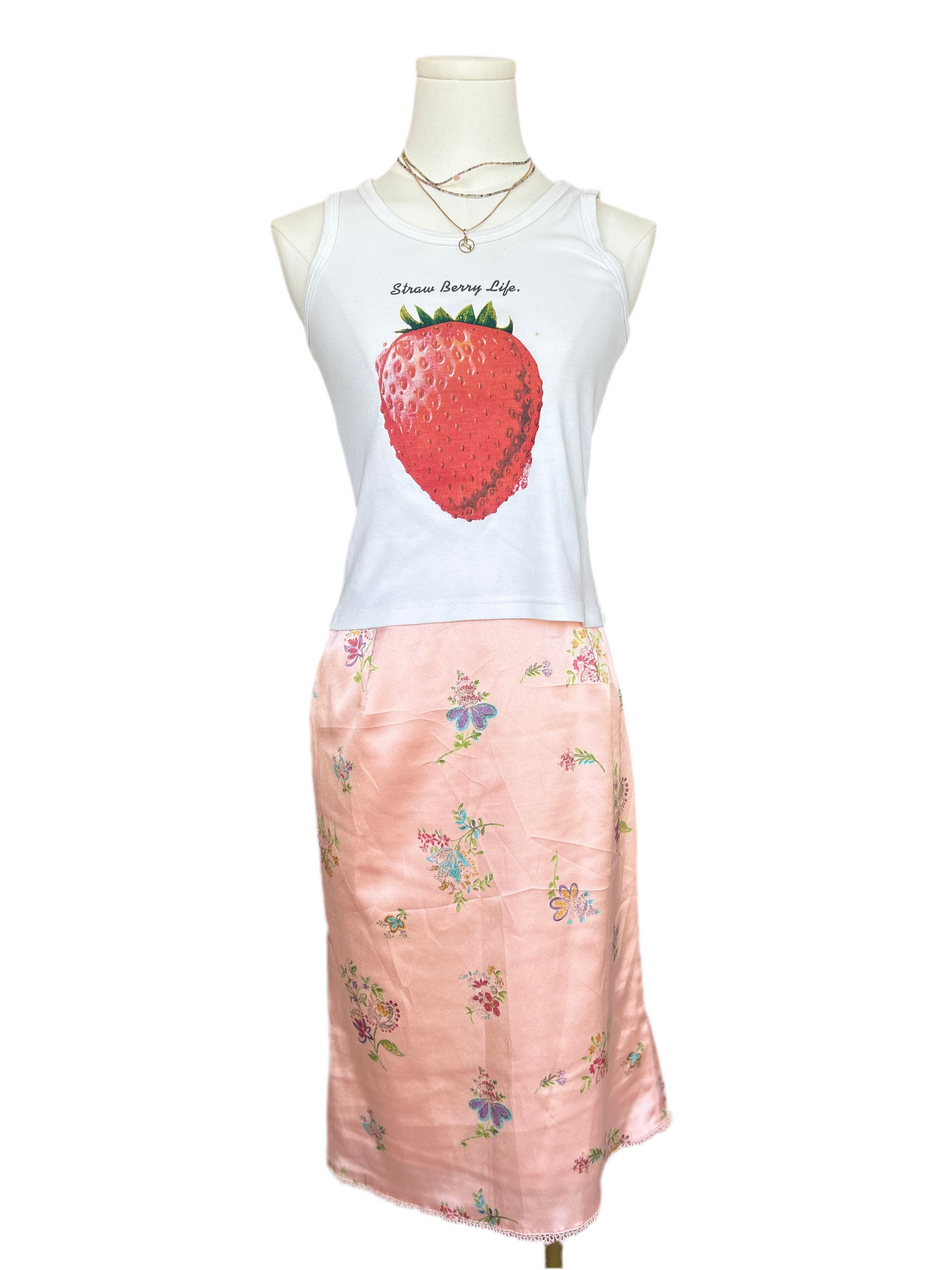 Garlici Straw Berry Life white tank top