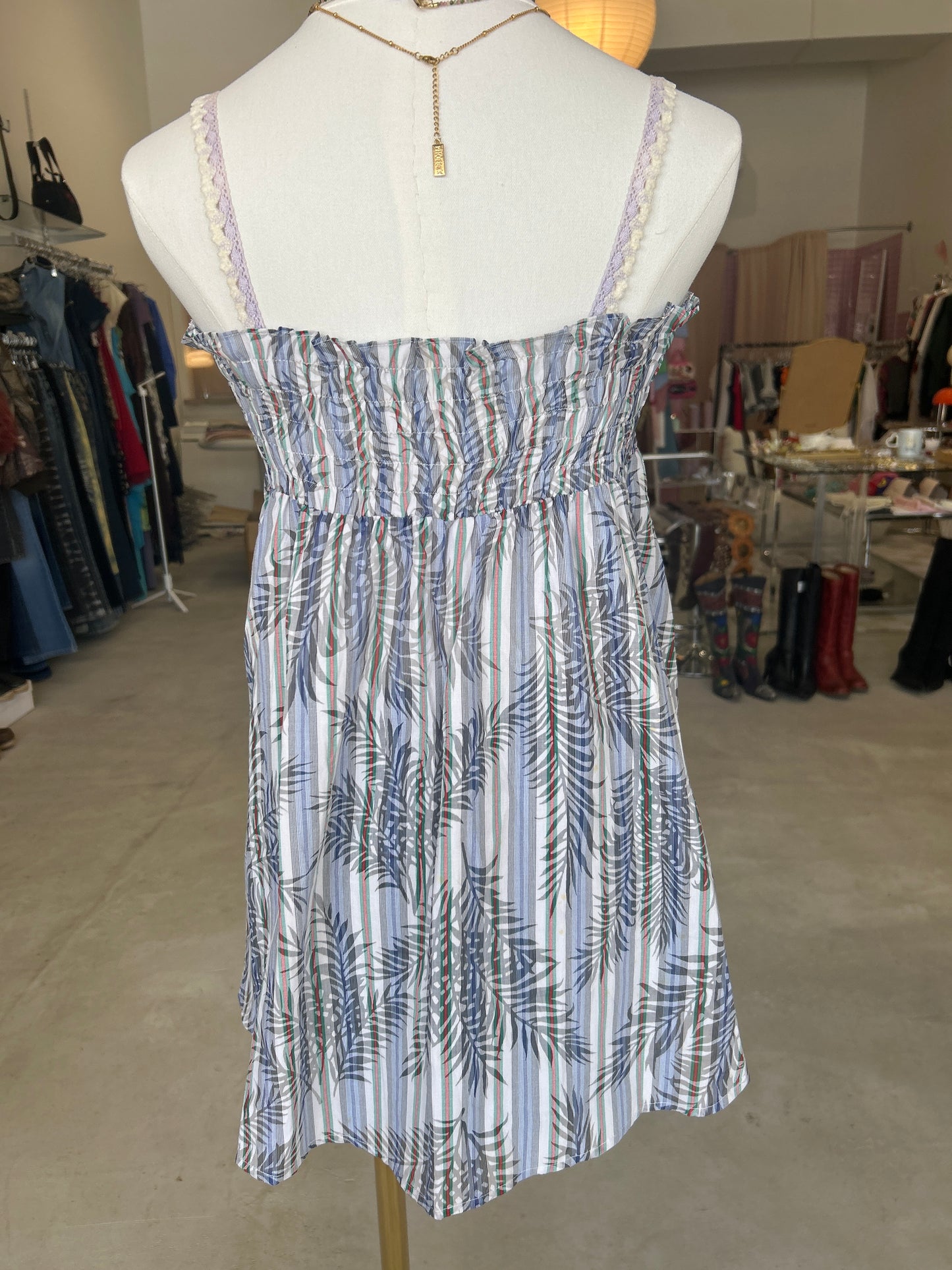Palm Print Pinstriped Baby Doll Cami