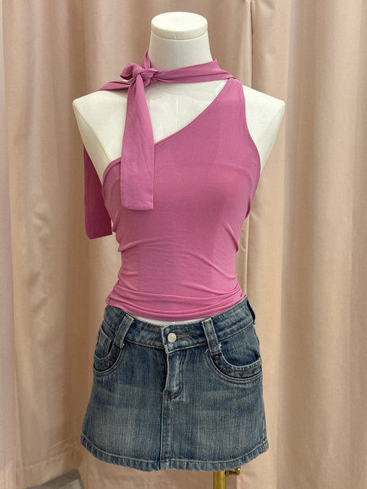 LC Collection Pink One Shoulder Tie Top