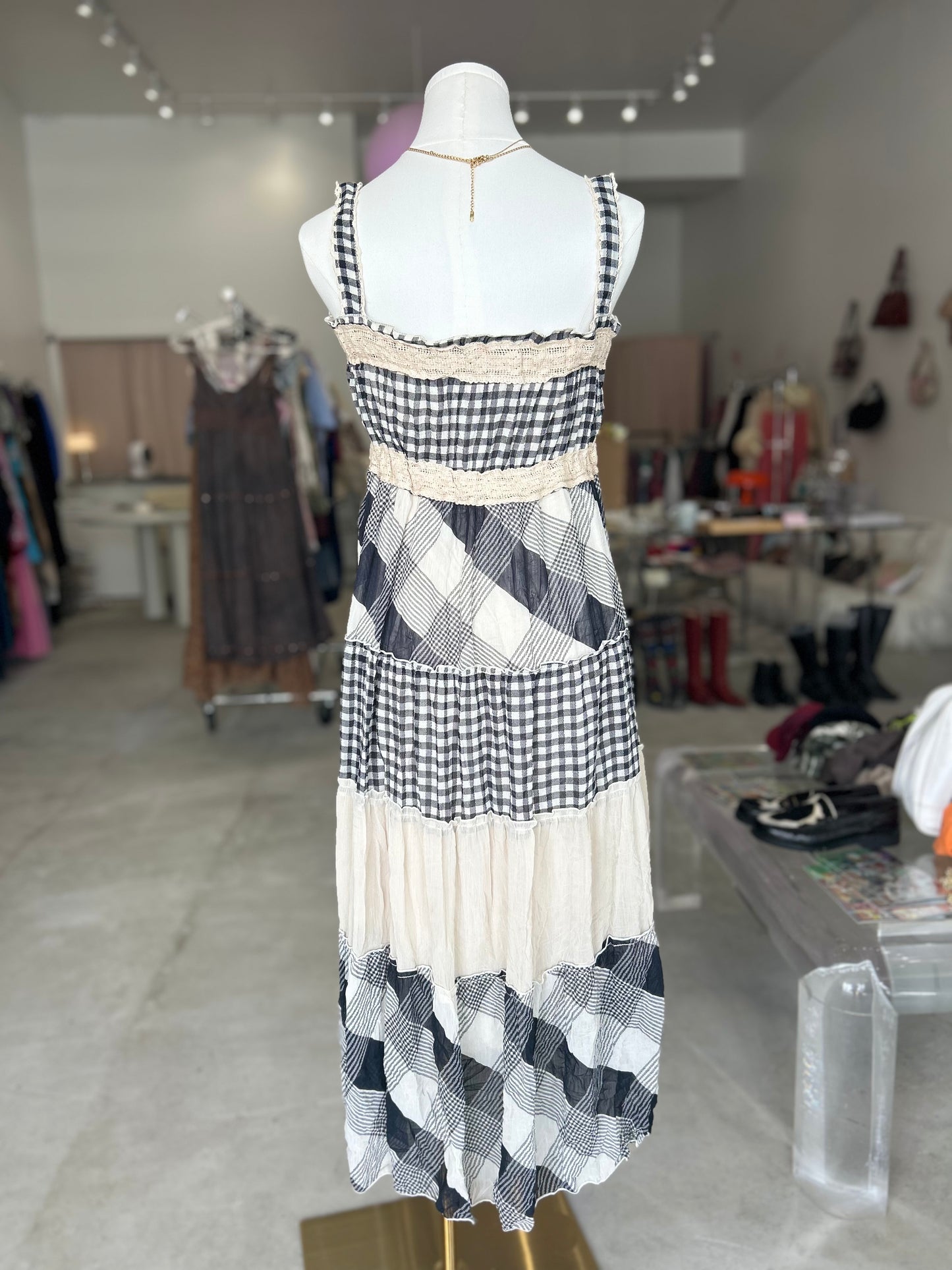 Black and Beige Multi Checkered Maxi Dress