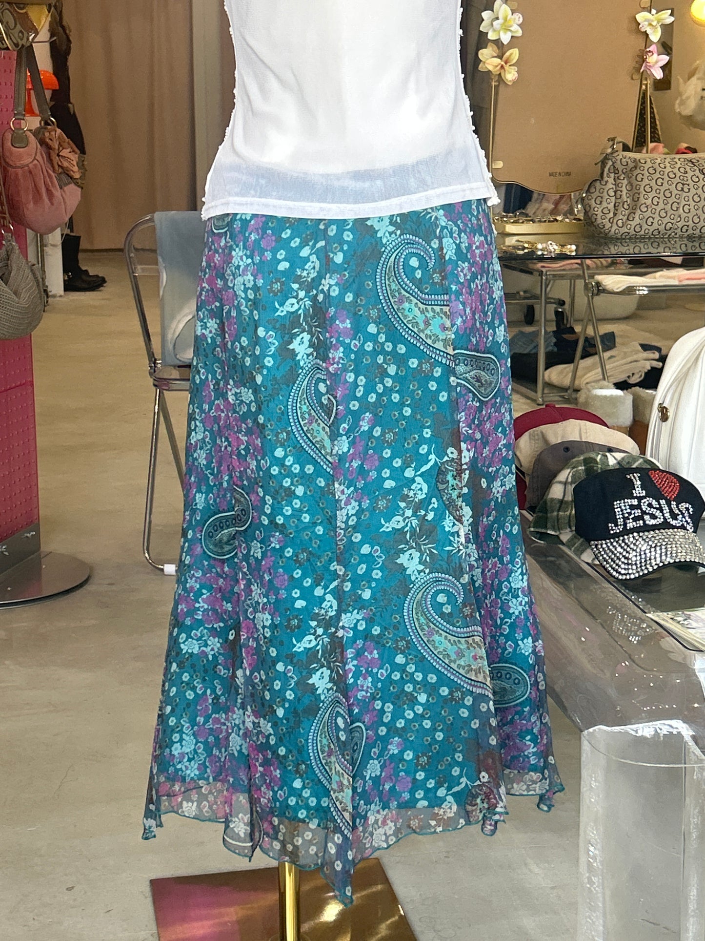 Blue low waisted Paisley Skirt