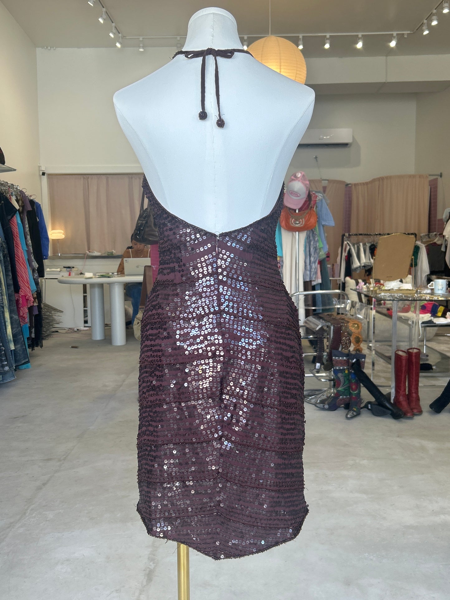 Hugo Buscati Collection Brown Sequin Halter Dress