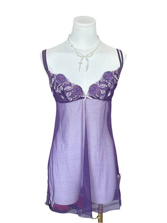Purple embroidered Italian vintage slip dress