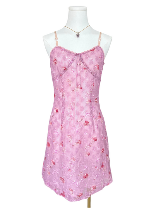 Pink and Purple Floral Lace Cami Dress