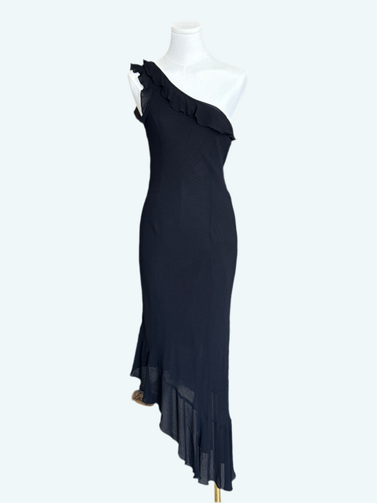 Black One-Shoulder Long  Asymmetrical Dress