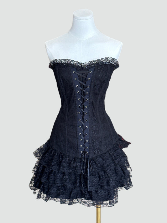 Niche Black Lace Corset Short Dress