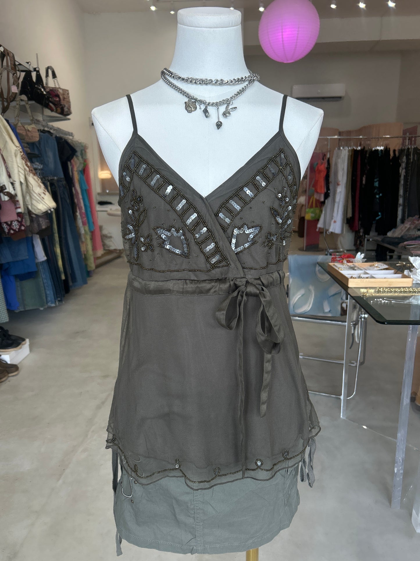 Lindex Army Green Embellished Cami