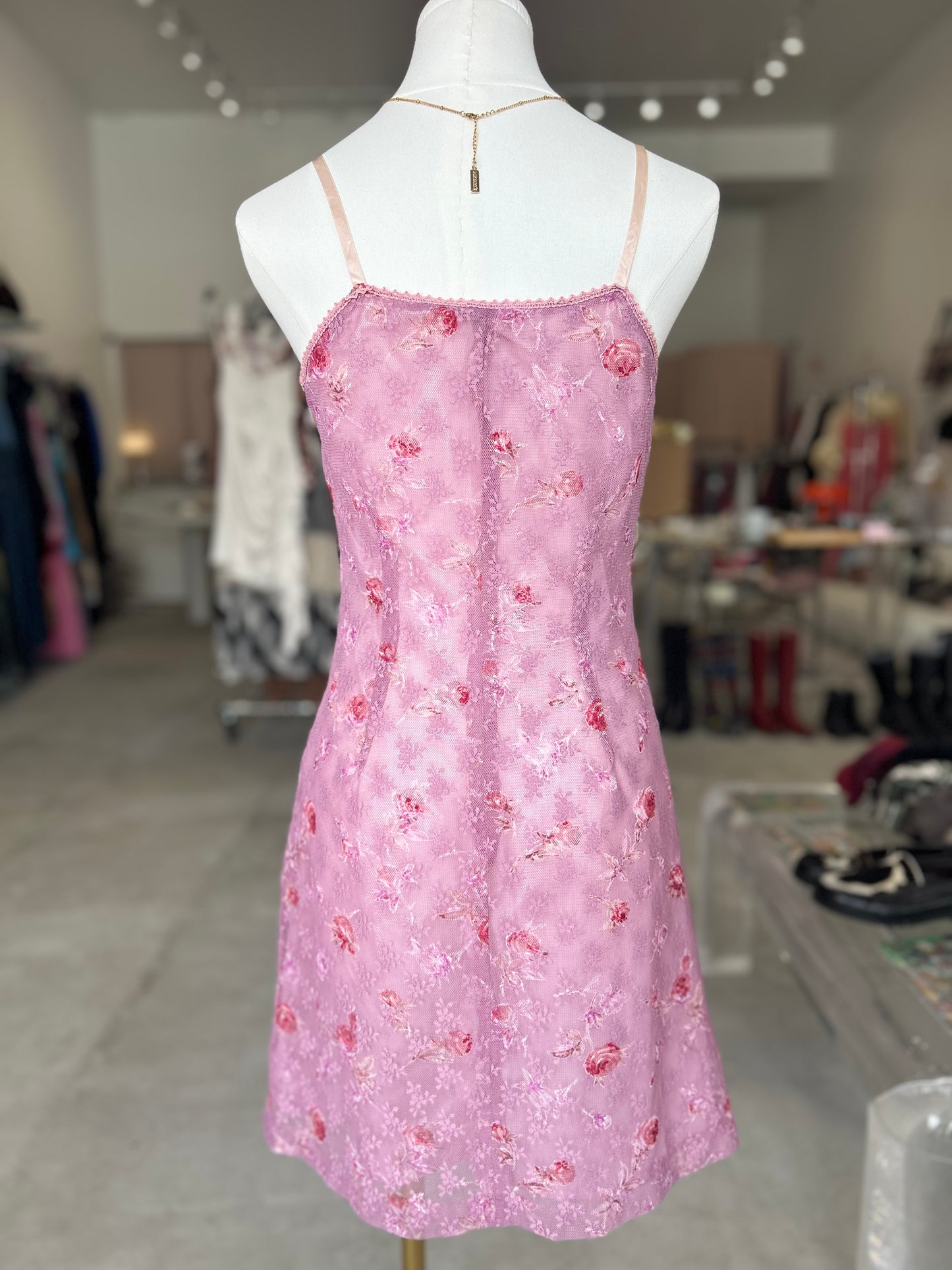 Pink and Purple Floral Lace Cami Dress