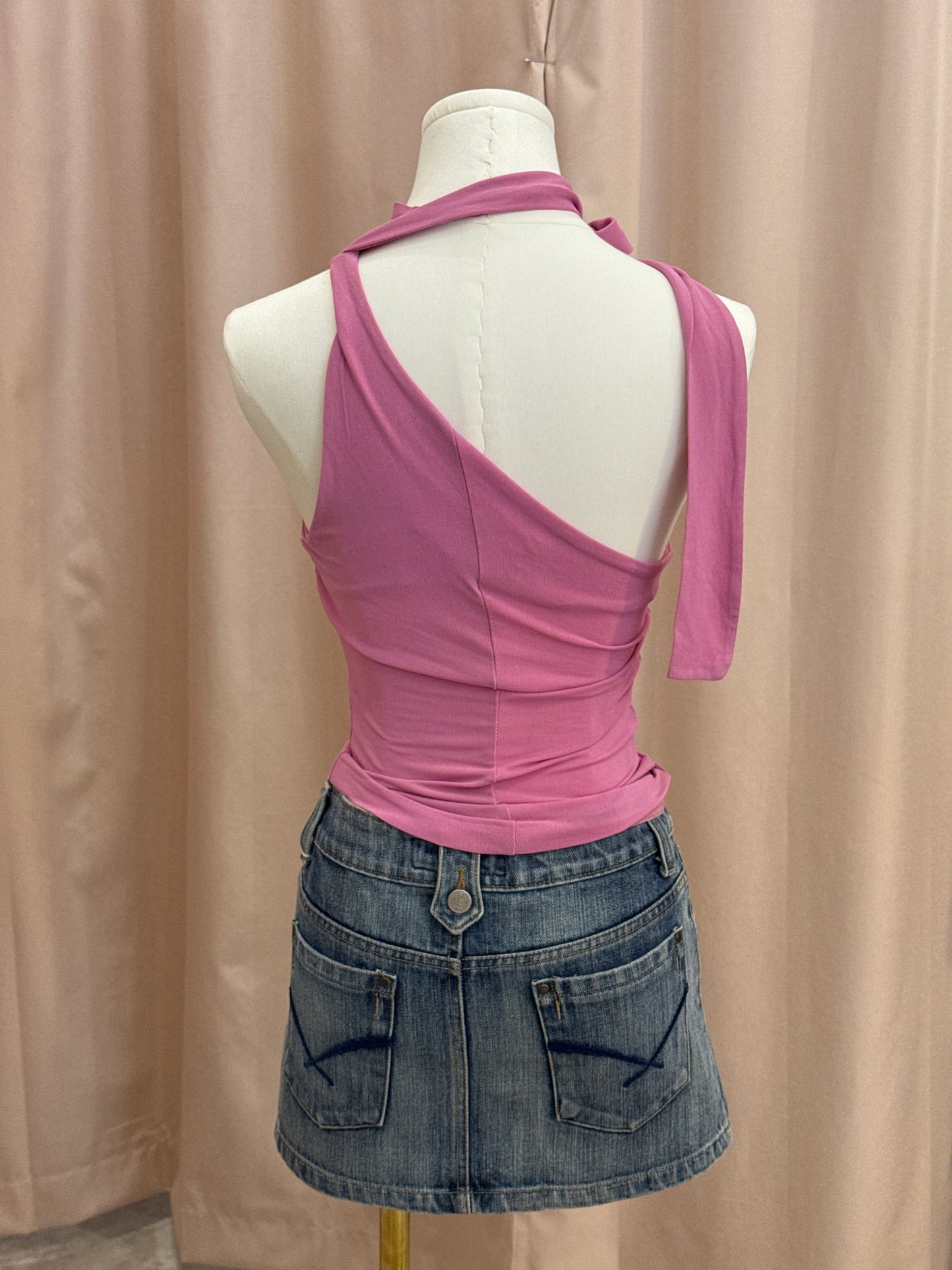 LC Collection Pink One Shoulder Tie Top