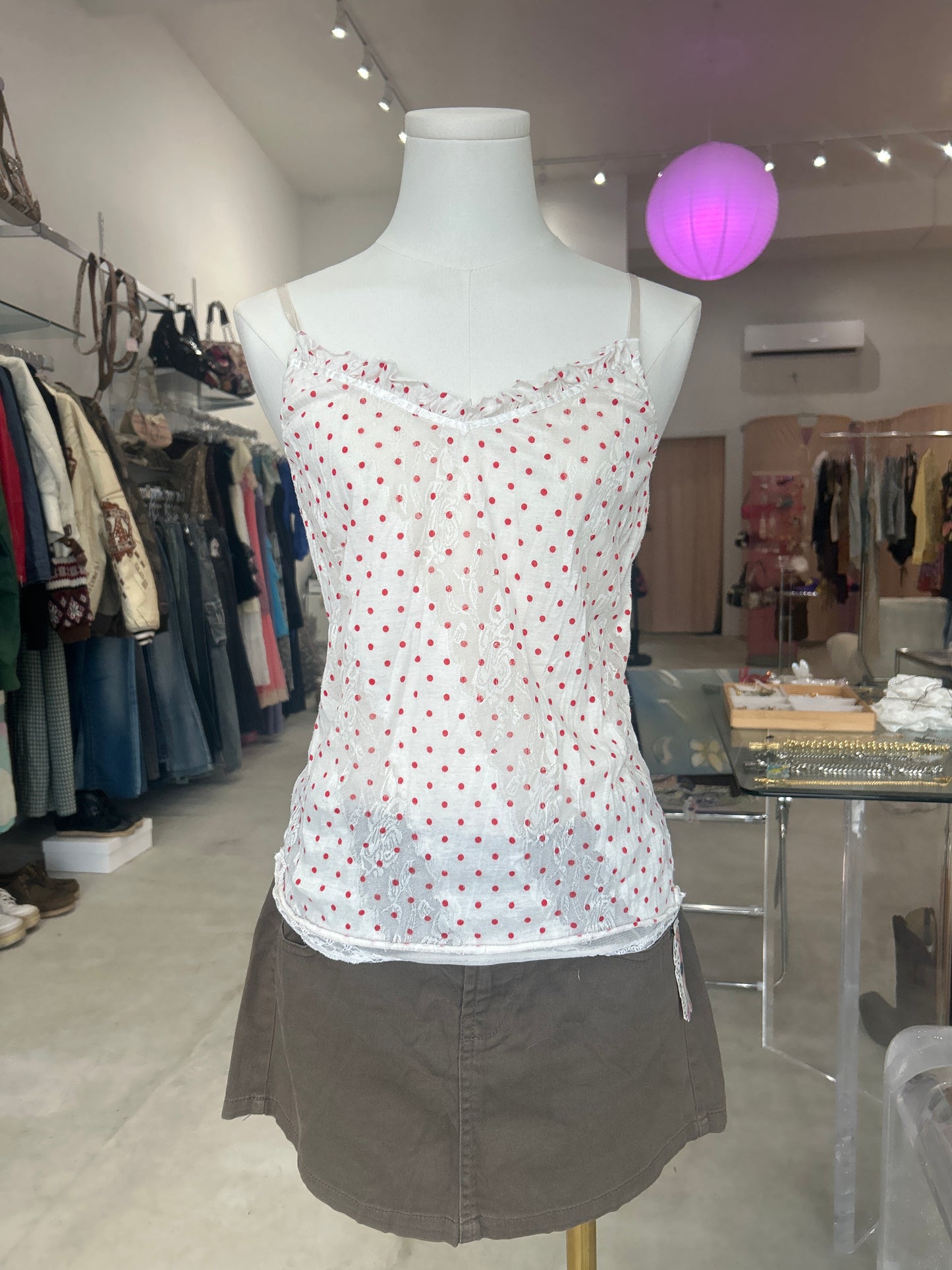 Red and white polka dot promod cami