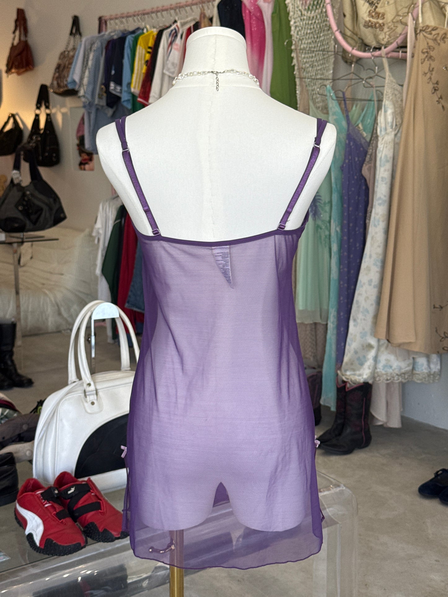 Purple embroidered Italian vintage slip dress