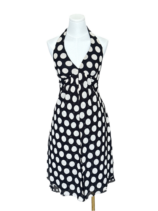 Lori M y2k black halter polka dot midi dress