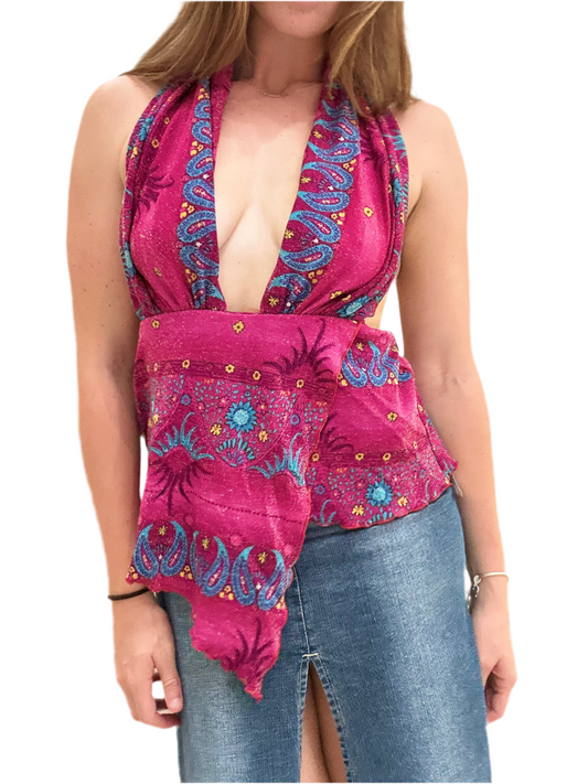 Yani Li Magenta Sparkle Printed Halter Top