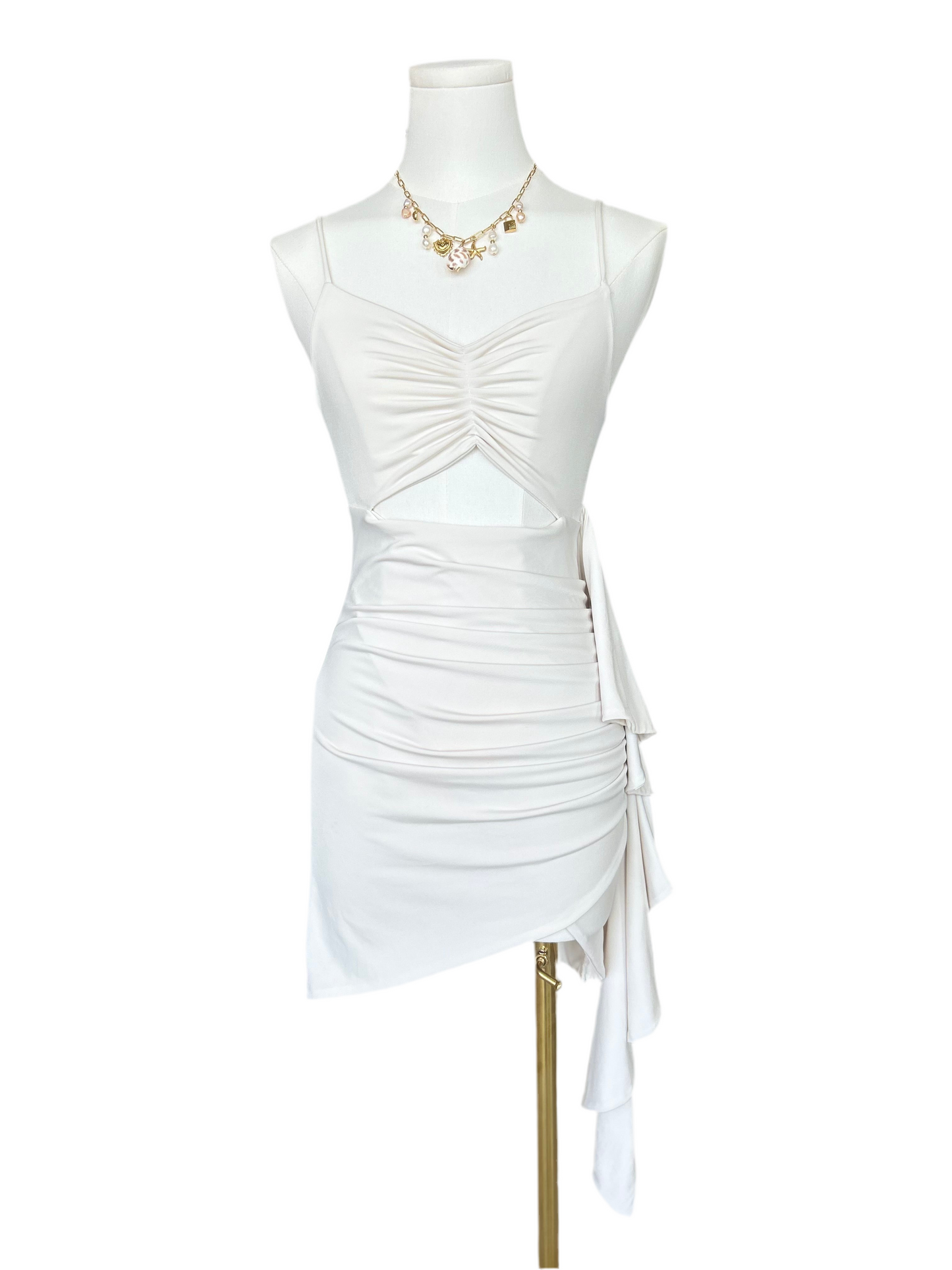 MadeBen White Cutout Dress with Asymmetrical Drapes on side
