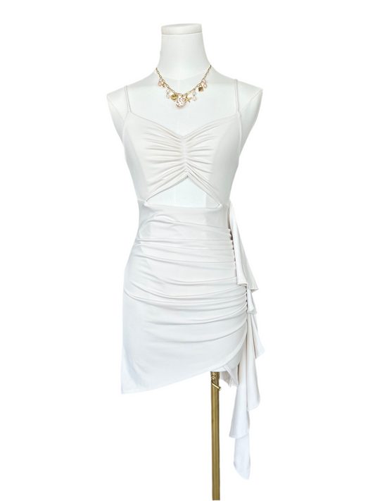 MadeBen White Cutout Dress with Asymmetrical Drapes on side