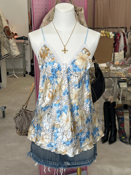Blue and butter yellow floral cami tank