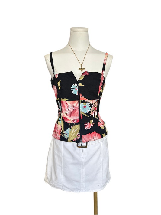 Black corset floral zip up top