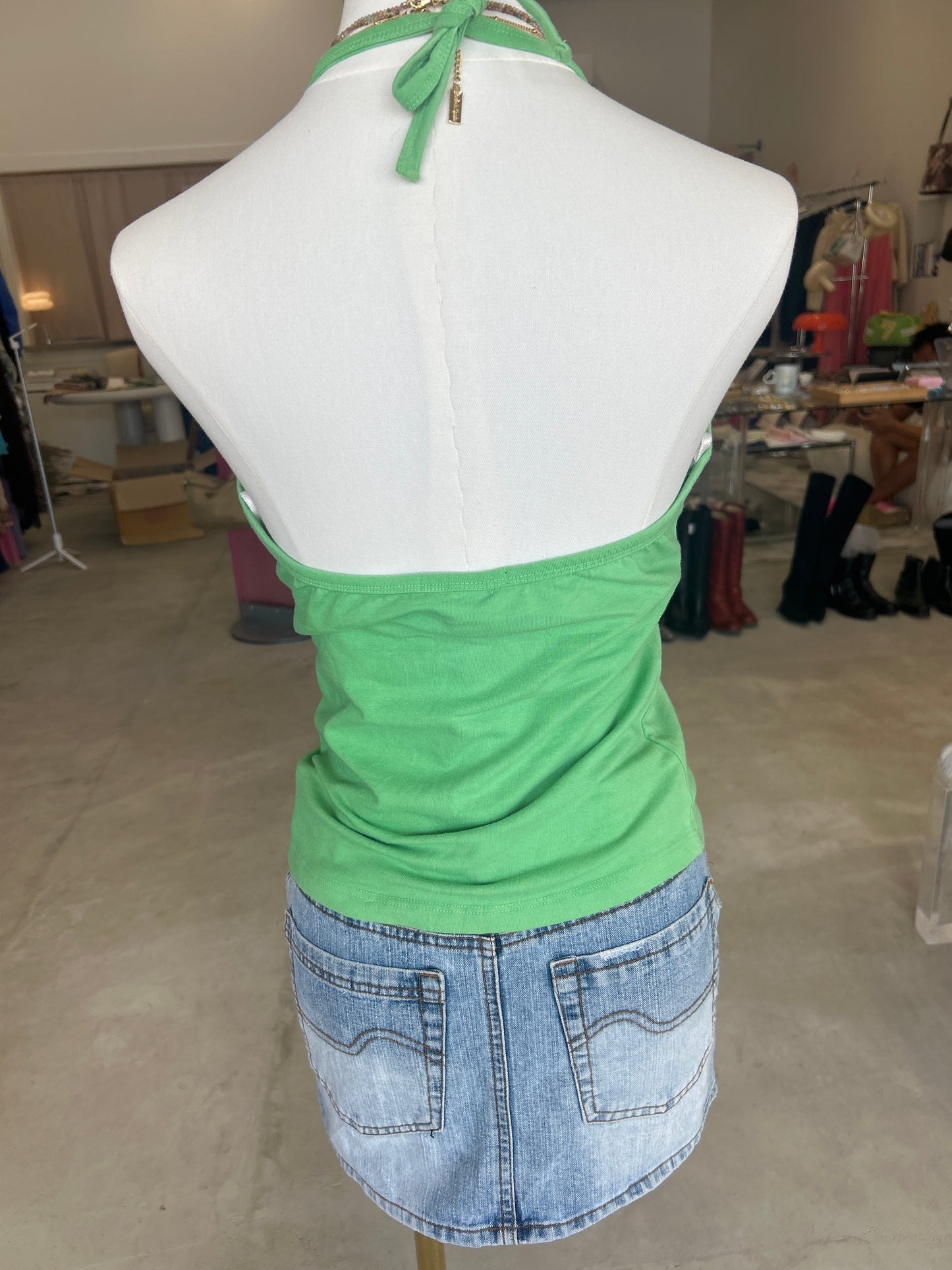 Rosio Green Cotton Halter Top