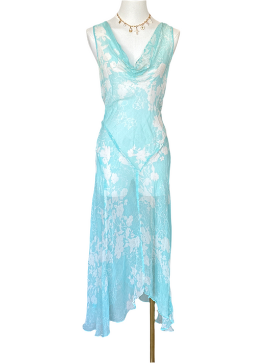 i)E blue floral silk dress