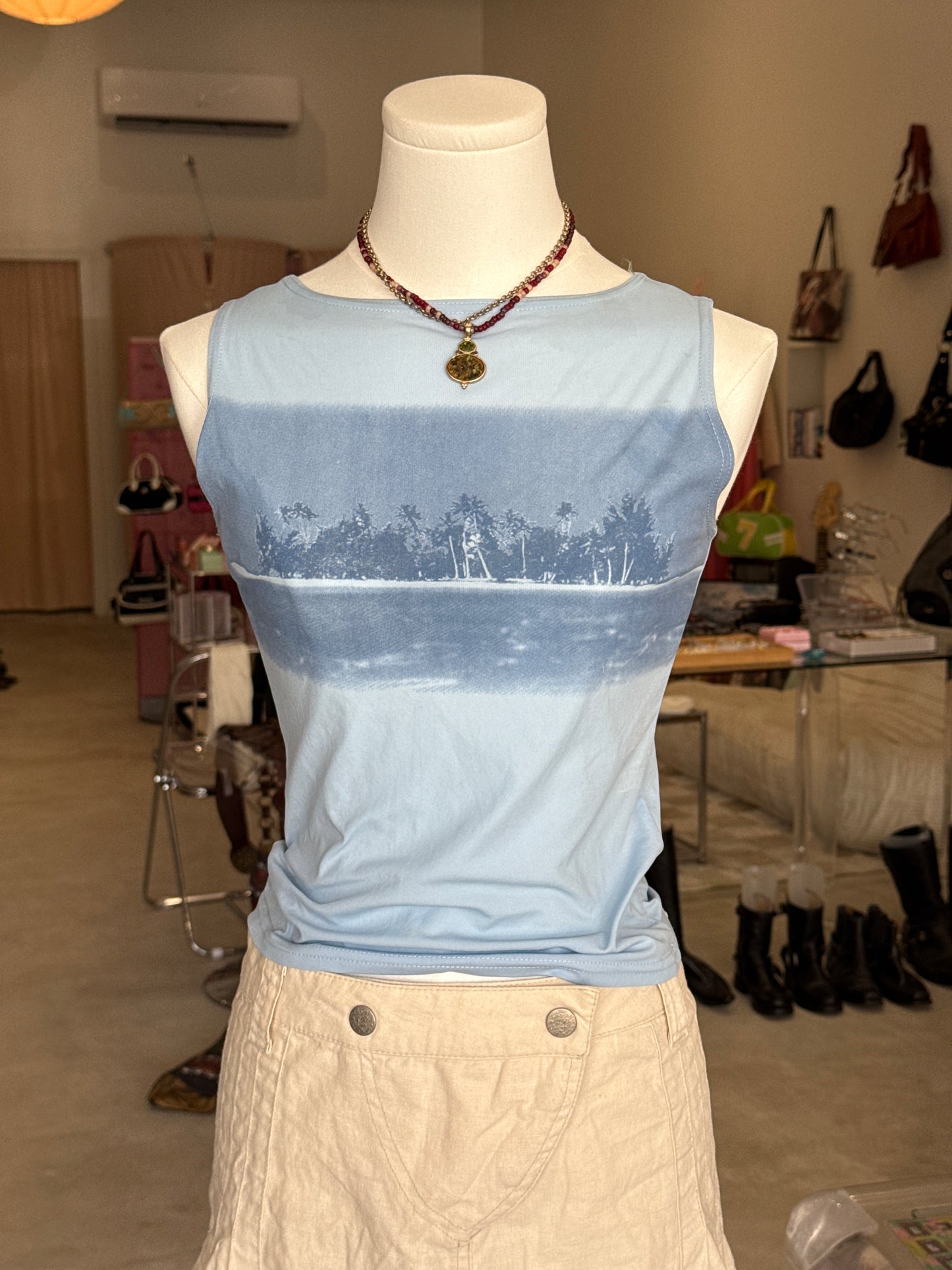 Baby Blue Palm Tree Print Tank