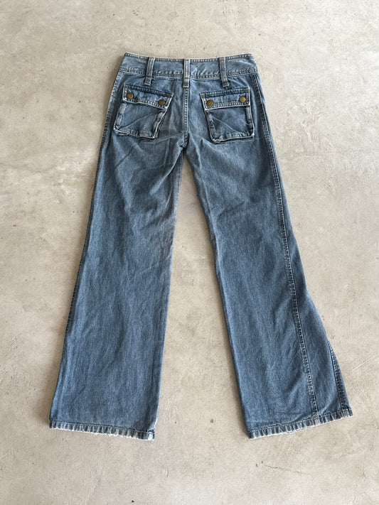 Straight wide leg mid/low rise jeans