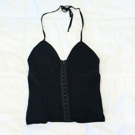 Misaky Black Knit w/ Front hooks Halter Top