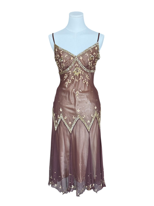 Adrianna Papell Evening Brown Embellished Cocktail Cami Dress