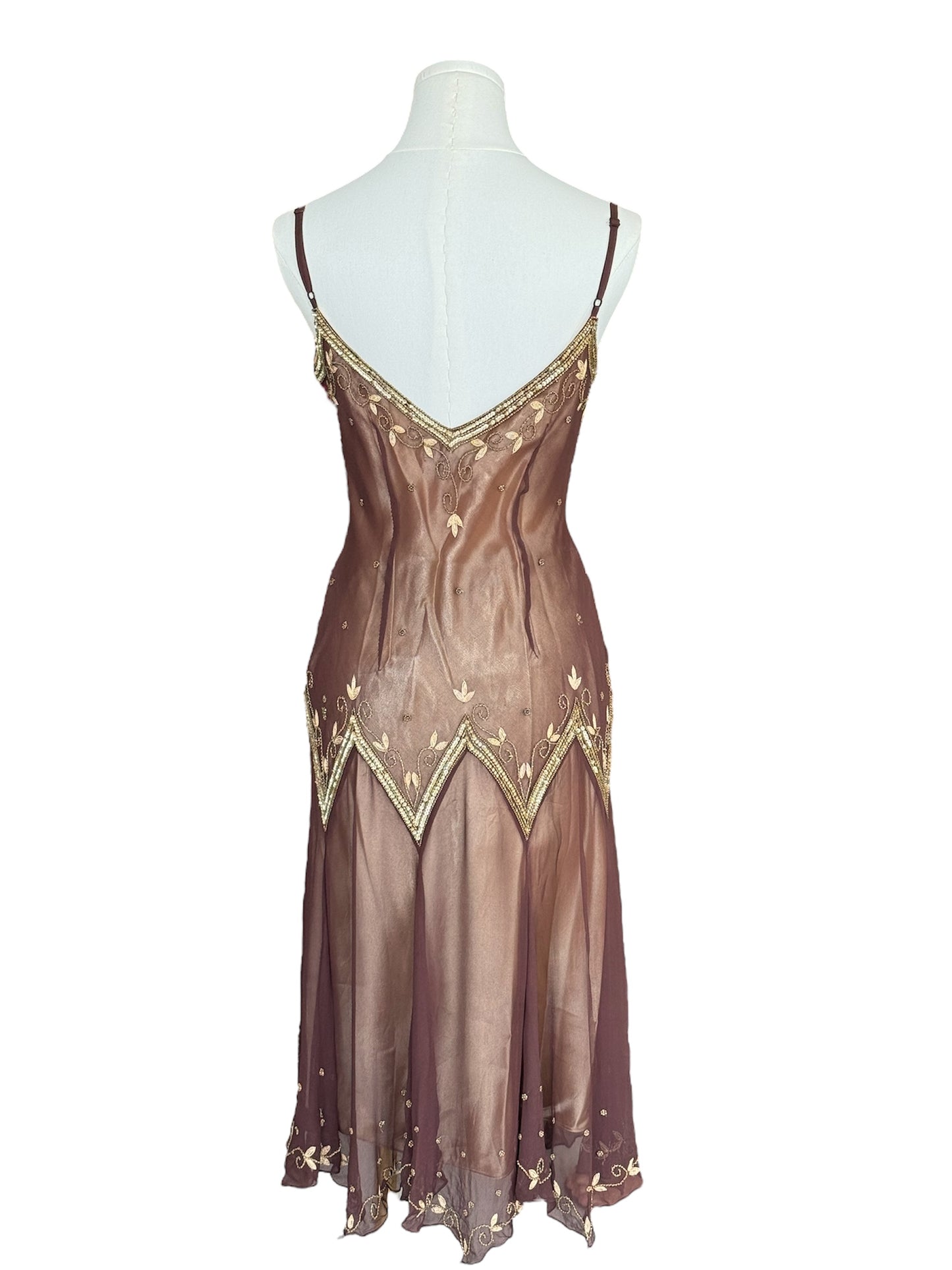 Adrianna Papell Evening Brown Embellished Cocktail Cami Dress