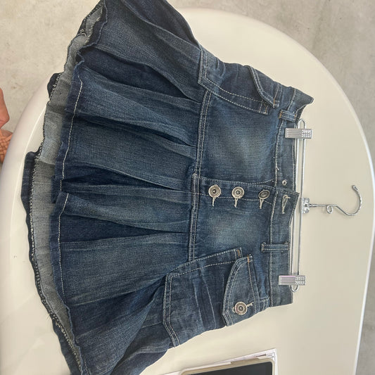 Dark Denim Ruffle Skirt w/ 4 Buttons Down & Pockets on the side