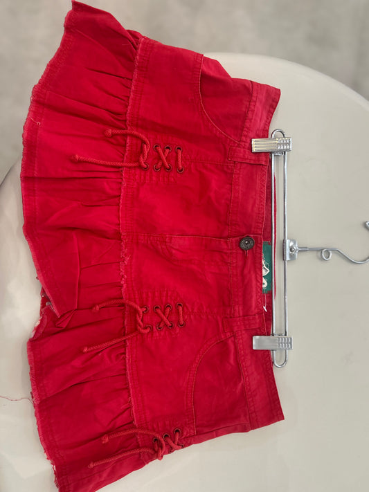 BSK Cotton Red Mini Skirt w/ Ties