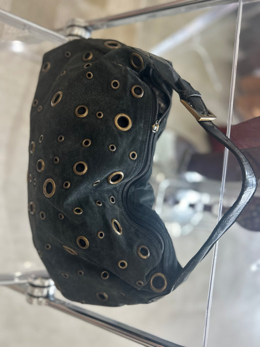 Cotton Black Grommet Chain Bag